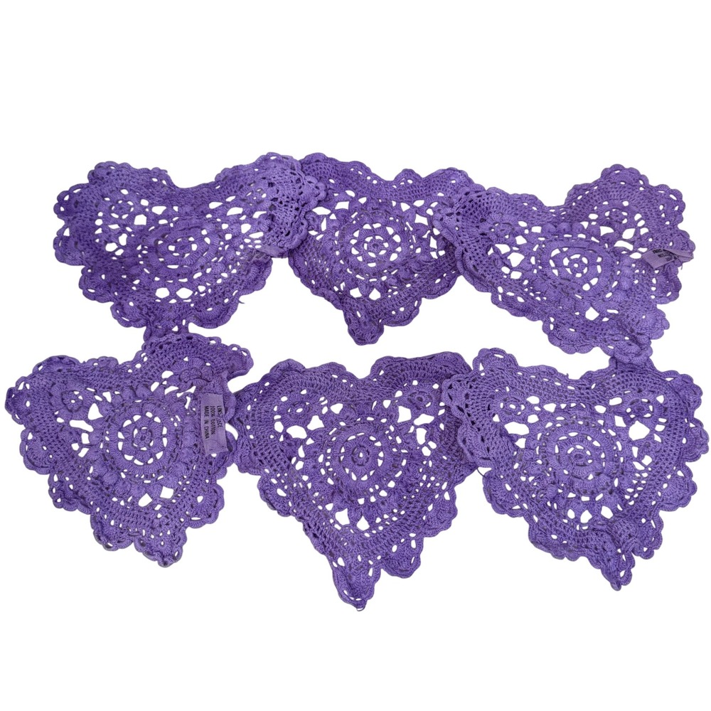 Lace Purple Heart Crochet Doilies 100% Cotton 6" Floral Scalloped Edges READ